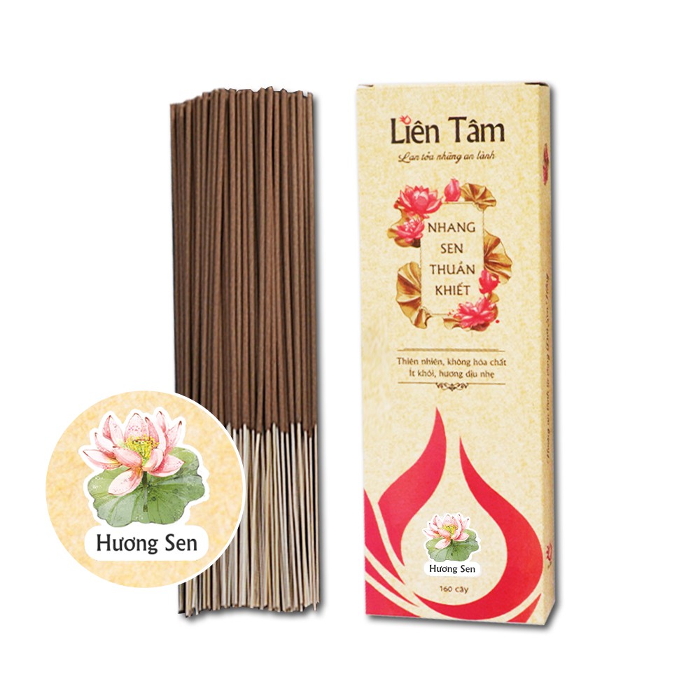 Combo 02 hộp Nhang Sạch Từ Sen LIÊN TÂM (20.5cm) - Hương Sen và Hương Tràm (160 cây/hộp) An toàn với da, mắt và phổi