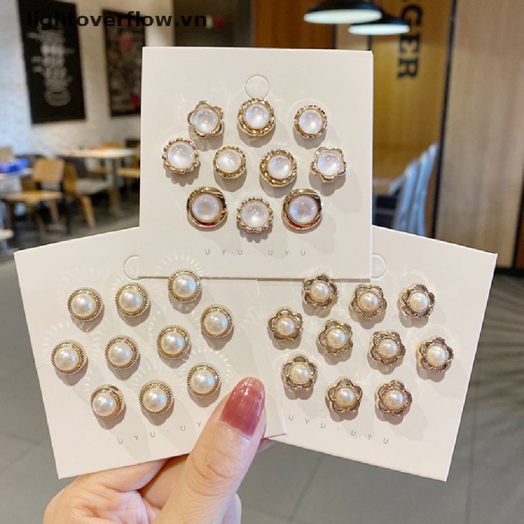 Set 10 Khuy Măng Sét Cài Cổ Áo Đính Ngọc Trai Trang Trí Dành Cho Nữ