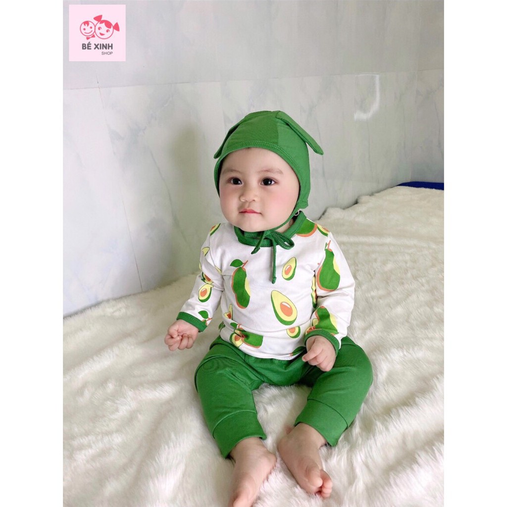 Bộ dài tay Minkymom, chất thun lạnh kèm mũ QATE149, quần áo cho bé Namkidshop