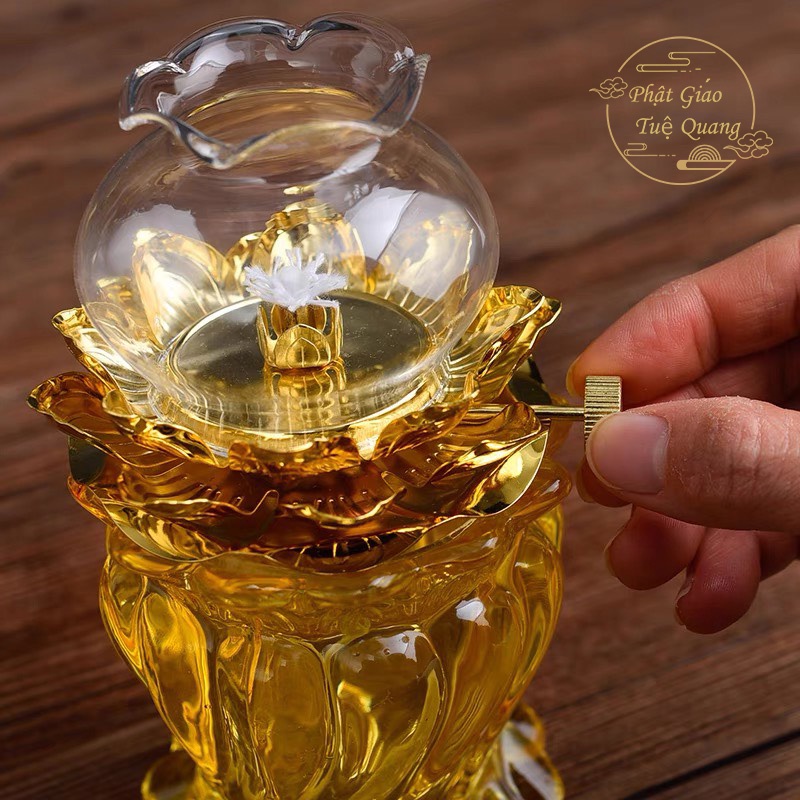 Đèn dầu hoa sen bằng thủy tinh pha lê ,hợp kim 033  phật giáo tuệ quang
