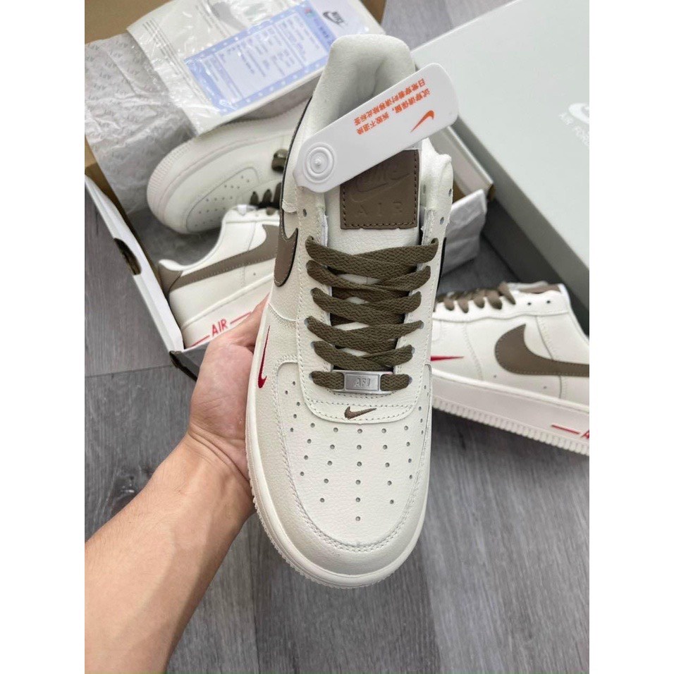 Giày _Nike Air force 1 trắng vệt đen, giày af1 móc nâu chuẩn hàng trung Full Phụ Kiện
