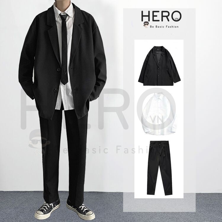 Set Blazer Nam Form Xuông Rộng Mrhero Kèm Quần Âu Nam phong cách Hàn Quốc SET2 M.RO