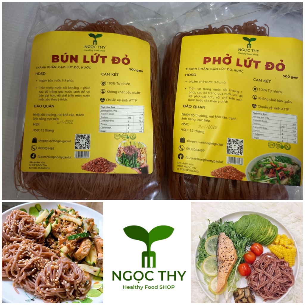 [NT Food] Combo 1kg 2 gói bún phở gạo lứt lức đỏ đen ăn kiêng eatclean giảm cân 500gr/gói