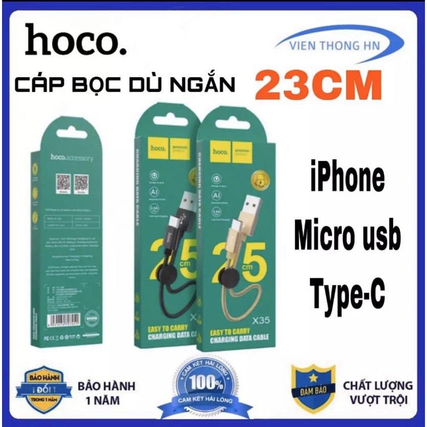 HOCO X35 2.4A DÀI 25cm CÁP SẠC NGẮN DÂY SẠC NHANH DÂY DÙ  - Cáp Lightning iPhone iPad - MICRO USB - USB TYPE C