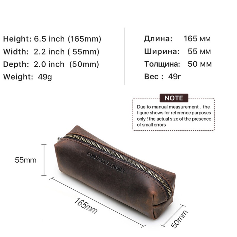 Túi Đựng Bút Bằng Da Bò Handmade Hình Vuông Có Khóa Kéo Phong Cách Vintage