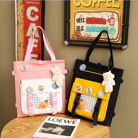 Túi tote đeo 3 kiểu đi học, túi đựng sách vở học sinh, sinh viên phong cách Hàn quốc dễ thương