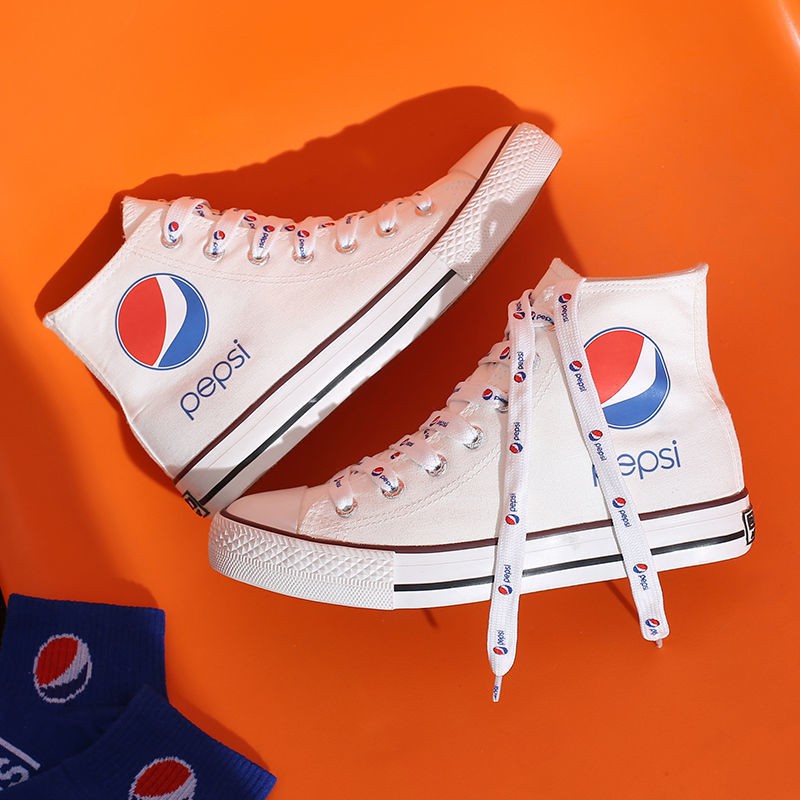 Giày Thể Thao Canvas Cổ Cao In Họa Tiết Pepsi Co-Branded 2021 Mới Cho Nam Và Nữ