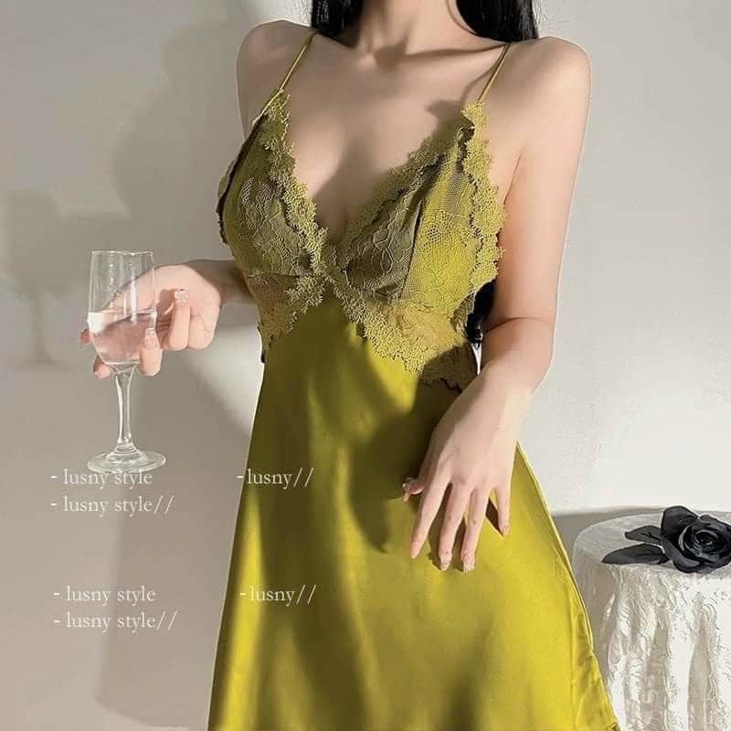 Váy lụa hoa nhí thêu chéo lưng- đầm mặc nhà sexy quyễn rũ hàng quảng châu túi zip xịn