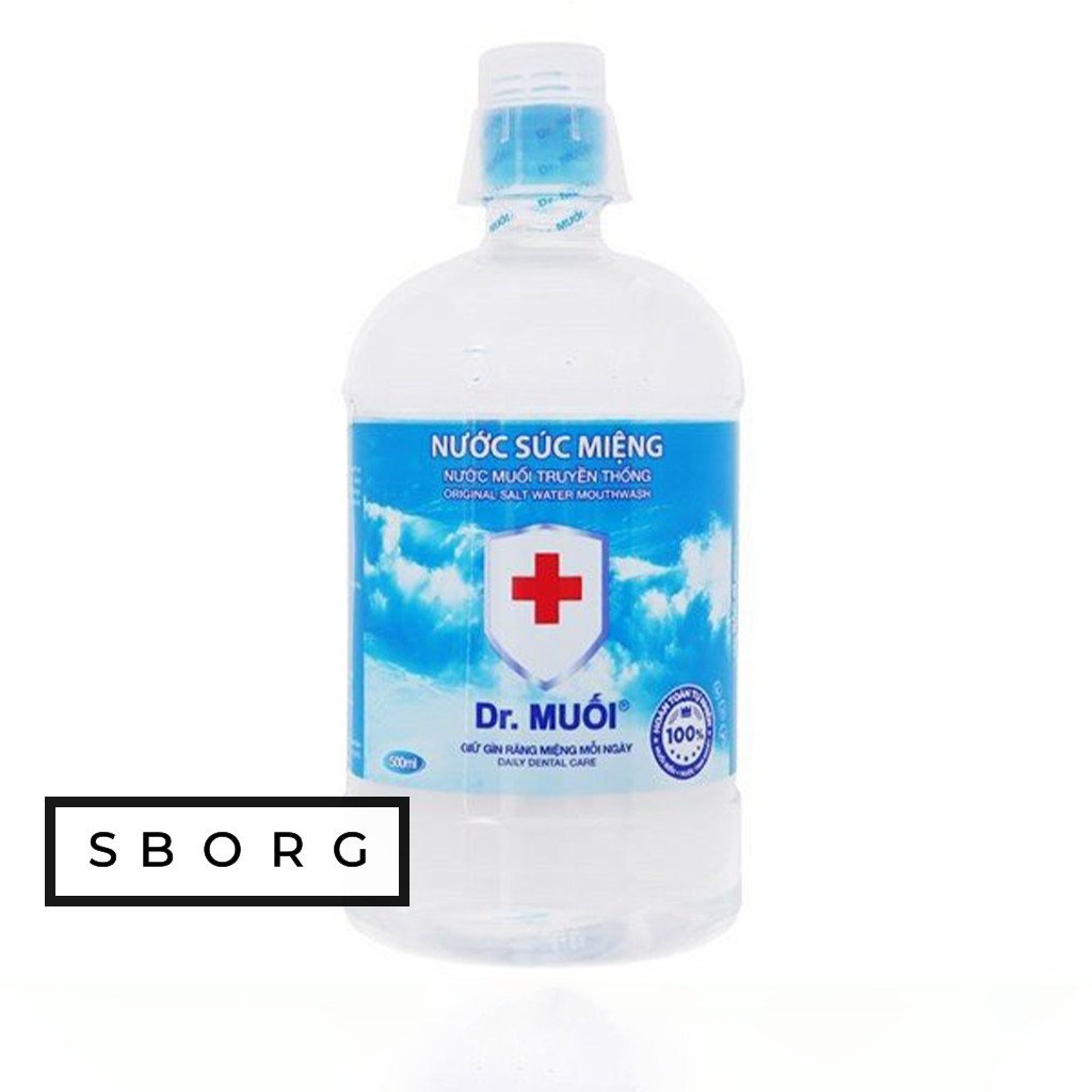 Nước muối súc miệng Dr muối chai 1L từ muối biển tự nhiên giàu khoáng và nước ngầm vị chanh và muối SBORG