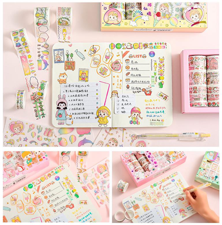 Set 10 cuộn băng keo và miếng dán trang trí dễ thương