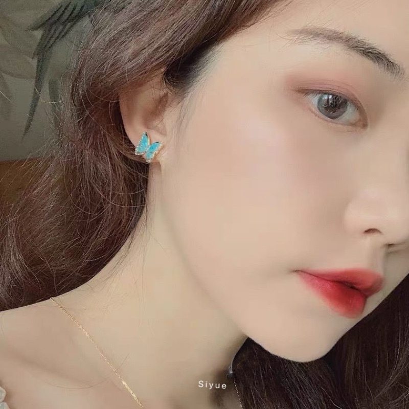 Bông Tai Hình Bướm Màu Xanh Dương Phong Cách Hàn Quốc Thời Trang Cho Nữ