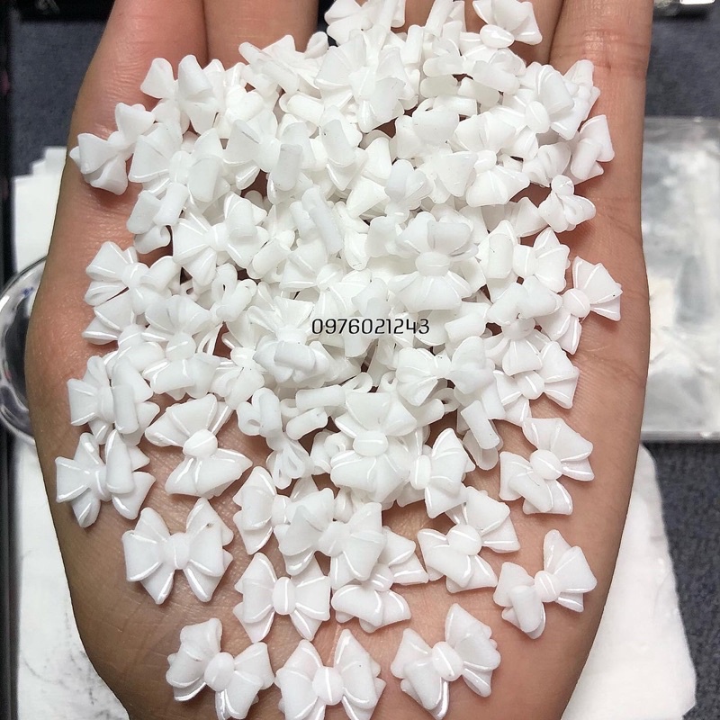 Nơ trắng làm nails nơ bột làm móng. hoa bột nails