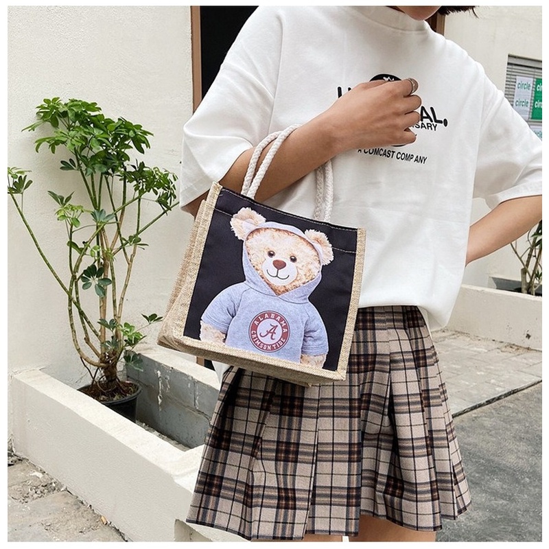 Túi tote Vải Lanh mini In Họa Tiết Hoạt Hình Phong Cách Nhật Bản Thời Trang Cho Nữ