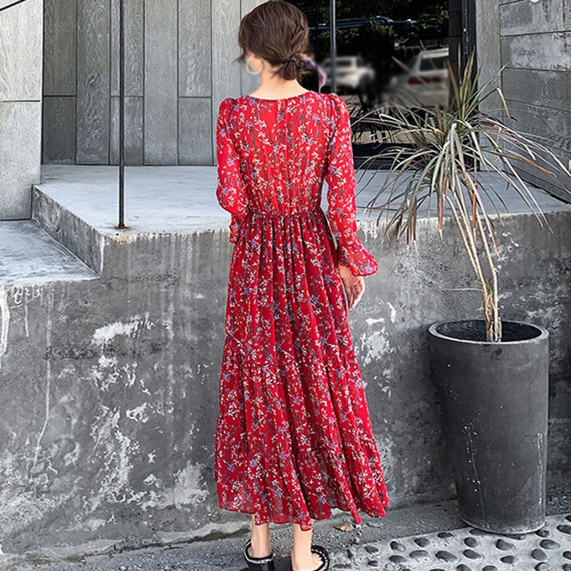 Đầm Tay Dài Cổ Chữ V Hoạ Tiết Hoa Thời Trang Xuân Thu Cho Phái Nữ | BigBuy360 - bigbuy360.vn