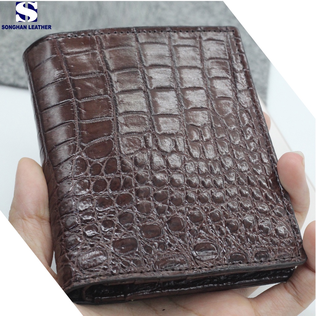 Ví Nam Da Cá Sấu 2 Mặt, Ví Dáng Đứng Da Cá Sấu Thật Songhan Leather WM01 Làm Từ Da Bụng, Bảo Hành 12 Tháng