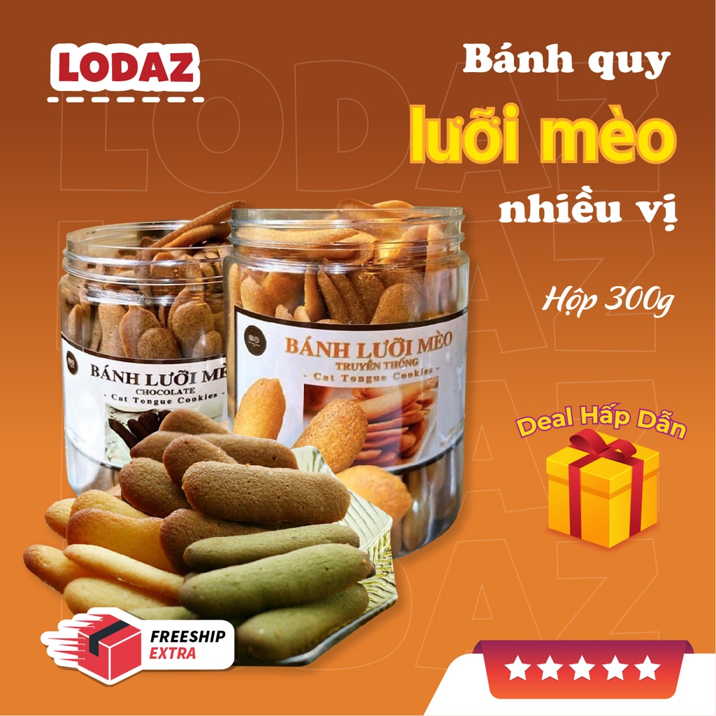 Bánh quy lưỡi mèo nhiều vị hộp 300gr thơm ngon ngậy mùi bơ