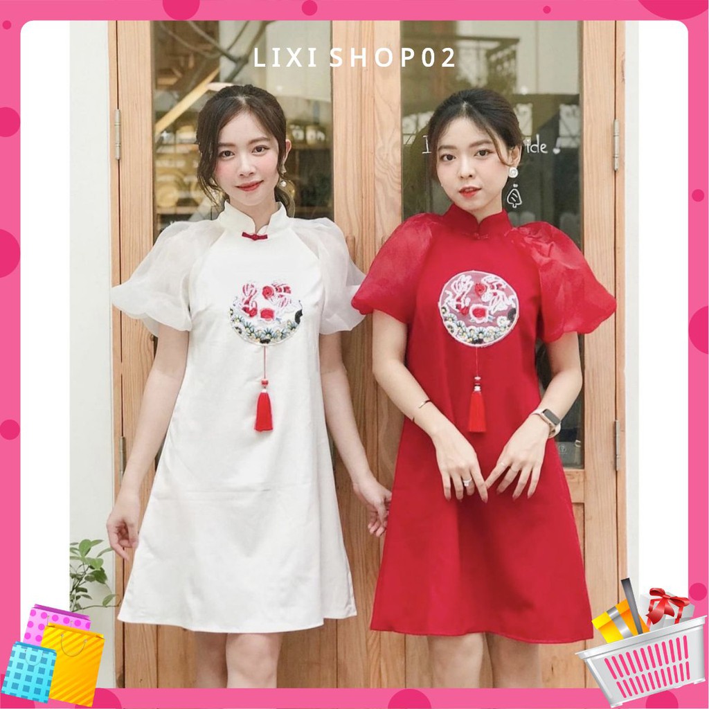 [Tết 2022] Đầm tết nữ dễ thương có 3 màu Hồng, Trắng. Đỏ mã [TETCA]