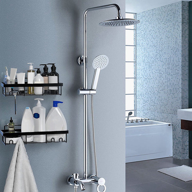 Bộ 2 Kệ Đựng Đồ Dùng Gắn Tường Kèm Móc Treo Tiện Dụng Cho Nhà Tắm