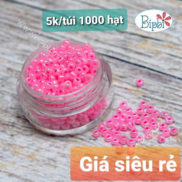 1000 hạt cườm màu hồng bóng 2mm
