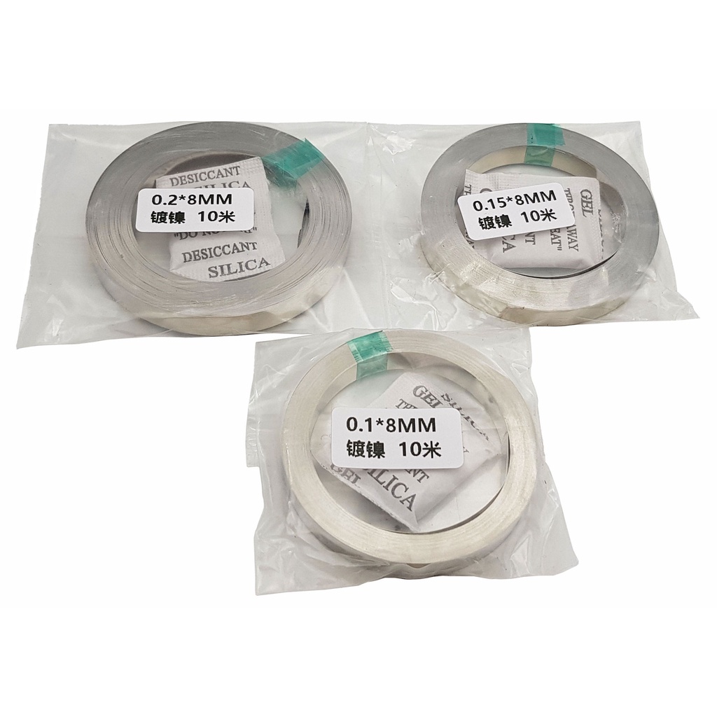 Cuộn 10 mét kẽm hàn cell pin 0.1 x 8mm / 0.15 x 8mm / 0.2 x 8mm