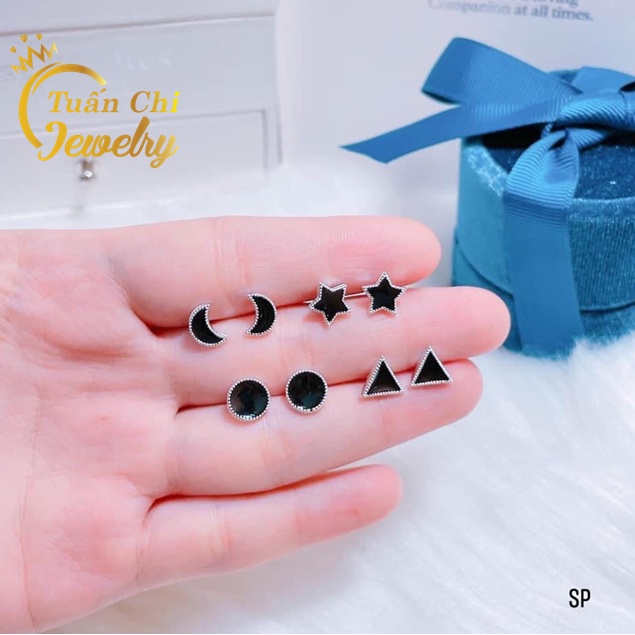 Khuyên Tai Bạc- Bông Tai Nữ Kiểu Sơn Đen Nổi Bật, Cá Tính, Đơn Giản [Khuyên Tai Nam]