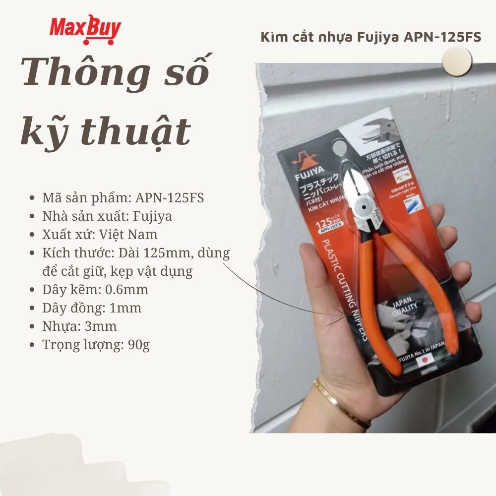 Kìm cắt nhựa lưỡi bằng Fujiya APN-150FS nhập khẩu Nhật Bản, cách điện, cách nhiệt tốt