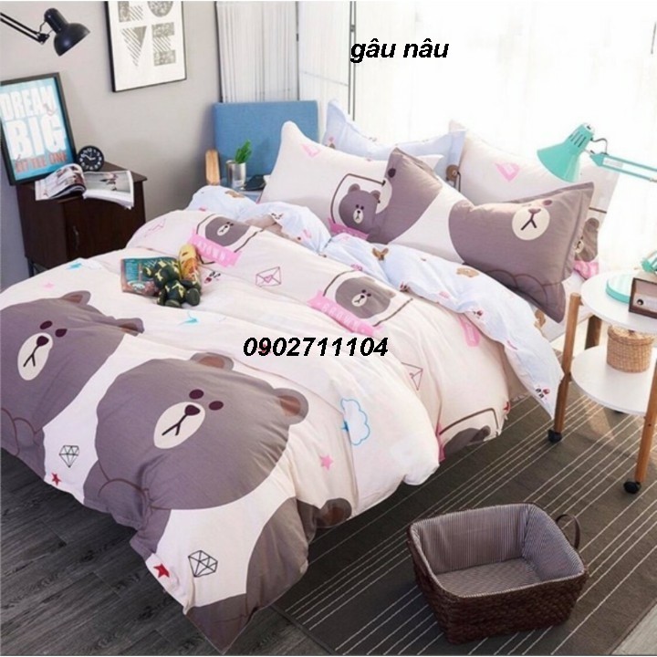 Bộ ga cotton gấu nâu