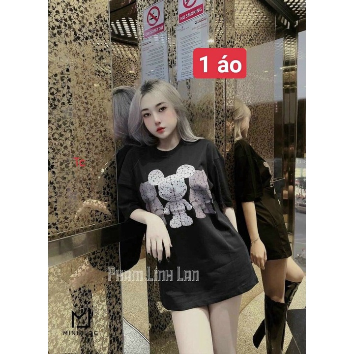 Áo phông nữ in 5d gấu Rugal màu đen. Áo thun tay lỡ Unisex Zadola fashion