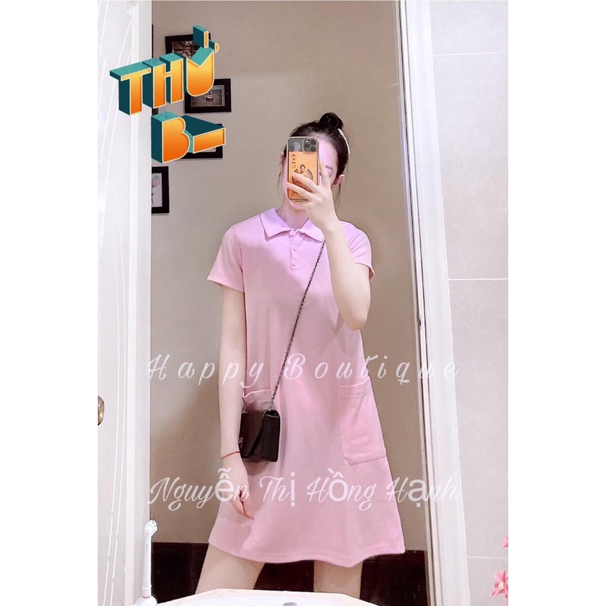 ✨BÁN SỈ✨Đầm polo 2 màu đen ,hồng chất cá sấu 2 túi hông