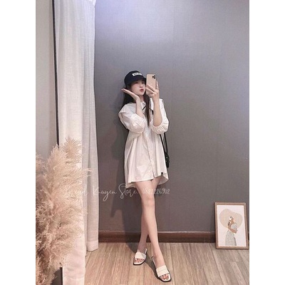 Áo dáng váy sơ mi lá cổ xinh