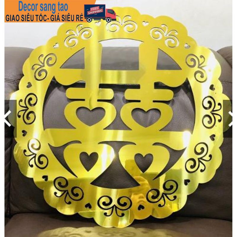Chữ Hỷ alu gương vàng 3mm cỡ 40×40,60×60