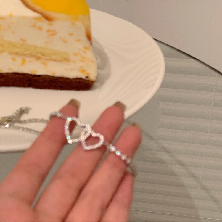 Vòng cổ choker mặt trái tim đôi đính đá zircon thời trang ngọt ngào cho nữ