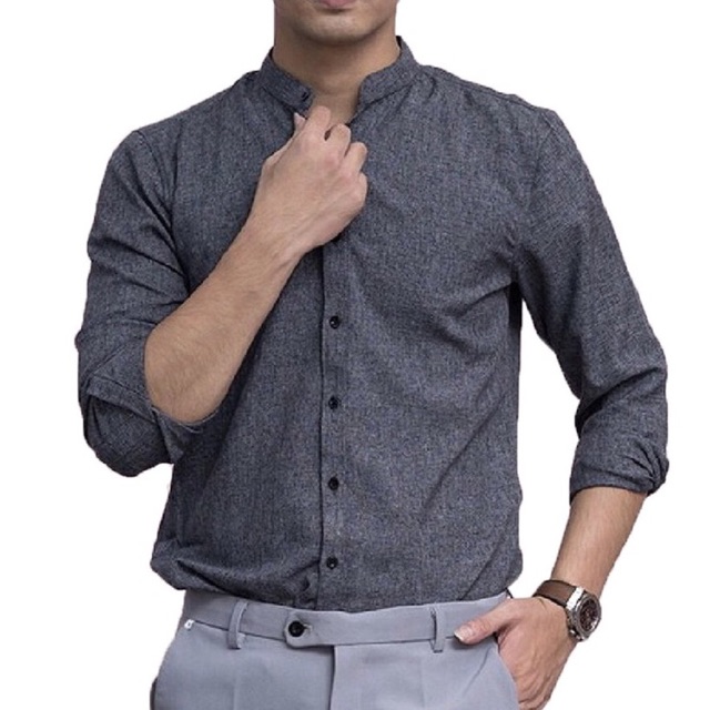 Áo sơ mi nam dài tay áo kiểu đẹp hàn quốc công sở cổ Tàu Màu Xám Tiêu Đậm F8888 | BigBuy360 - bigbuy360.vn
