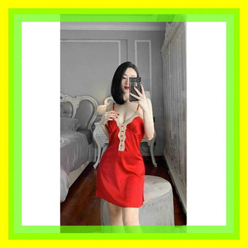 Váy ngủ lụa sexy cúc bọc QCCC hot 2021 Kenshop0602 sẵn sl