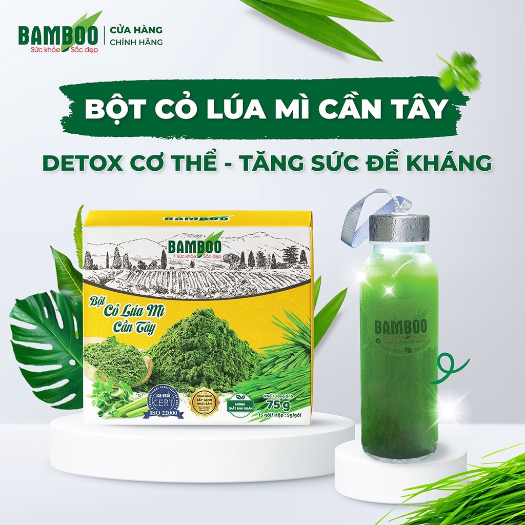 Bột cỏ lúa mì cần tây Bamboo hỗ trợ giảm cân hiệu quả, tăng cường sức khỏe ( Hộp 75g/ 15 gói)