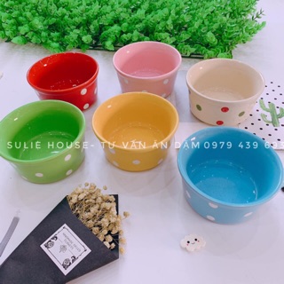 Bát sứ chấm bi to cho bé ăn dặm