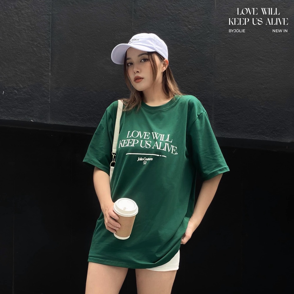 [ XANH LÁ ] ÁO THUN TAY LỠ PHOM RỘNG HÓT TREN MÀU XANH LÁ LOVE WILL KEEP US NỮ CỰC ĐẸP