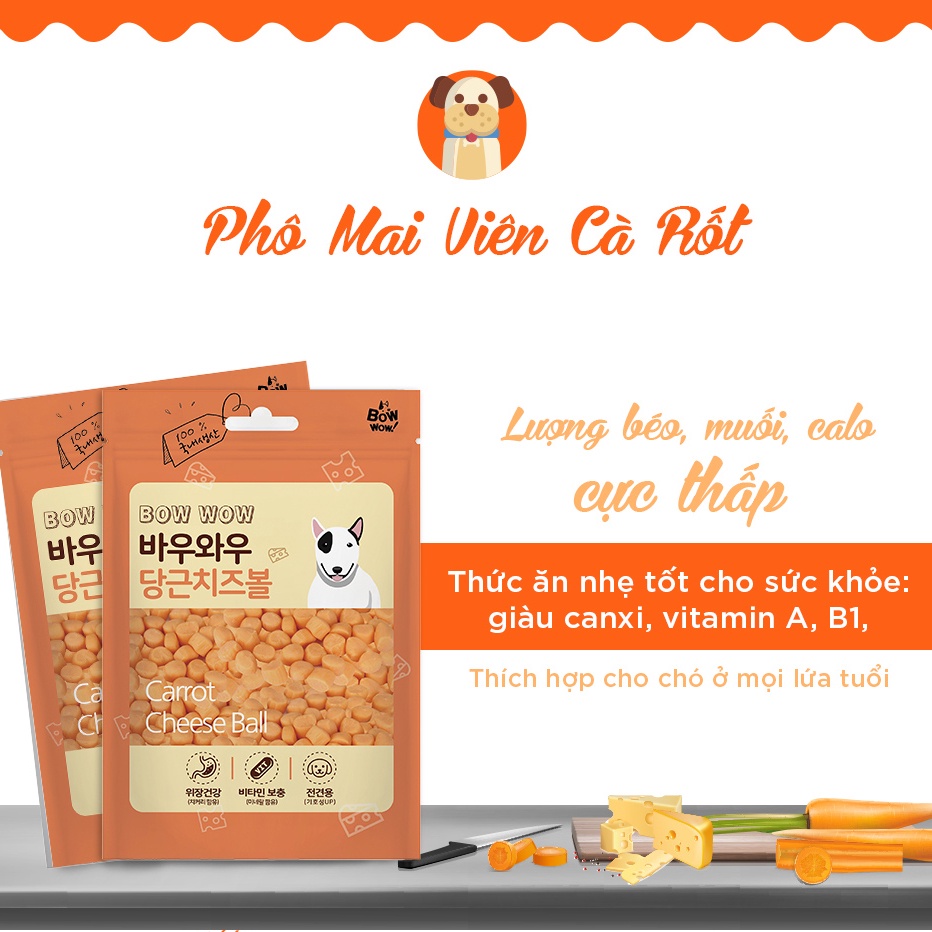 Bánh snack cho chó viên phô mai cà rốt BowWow Carrot Cheese Ball 100g