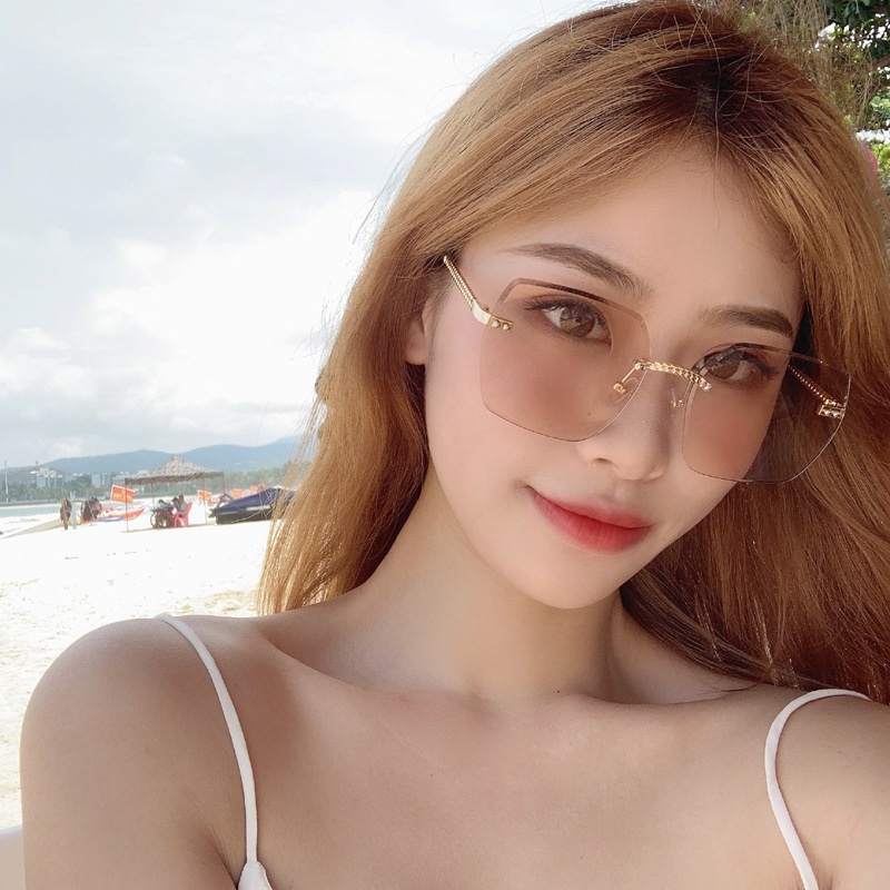 Kính râm nữ thời trang Hàn Quốc mắt không viền kính mát nữ cao cấp sang chảnh chống tia UV phù hợp đi chơi đi biển 007