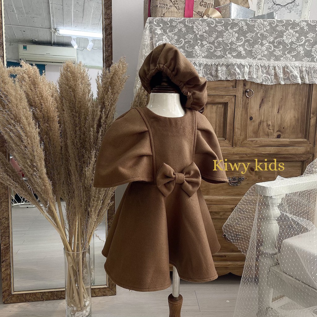 Set váy dạ bé gái KIWY KIDS kèm mũ nồi phong cách quý cô Paris Kids48 cho bé từ 1 đến 3 tuổi