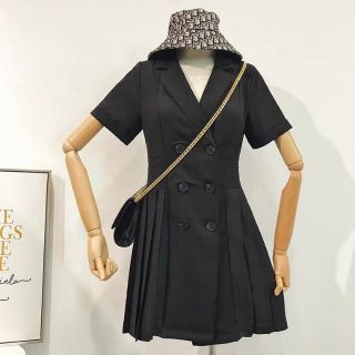 [MINHTHUY] Váy cổ vest xếp li 3 màu đen, ghi, nâu - ảnh thật