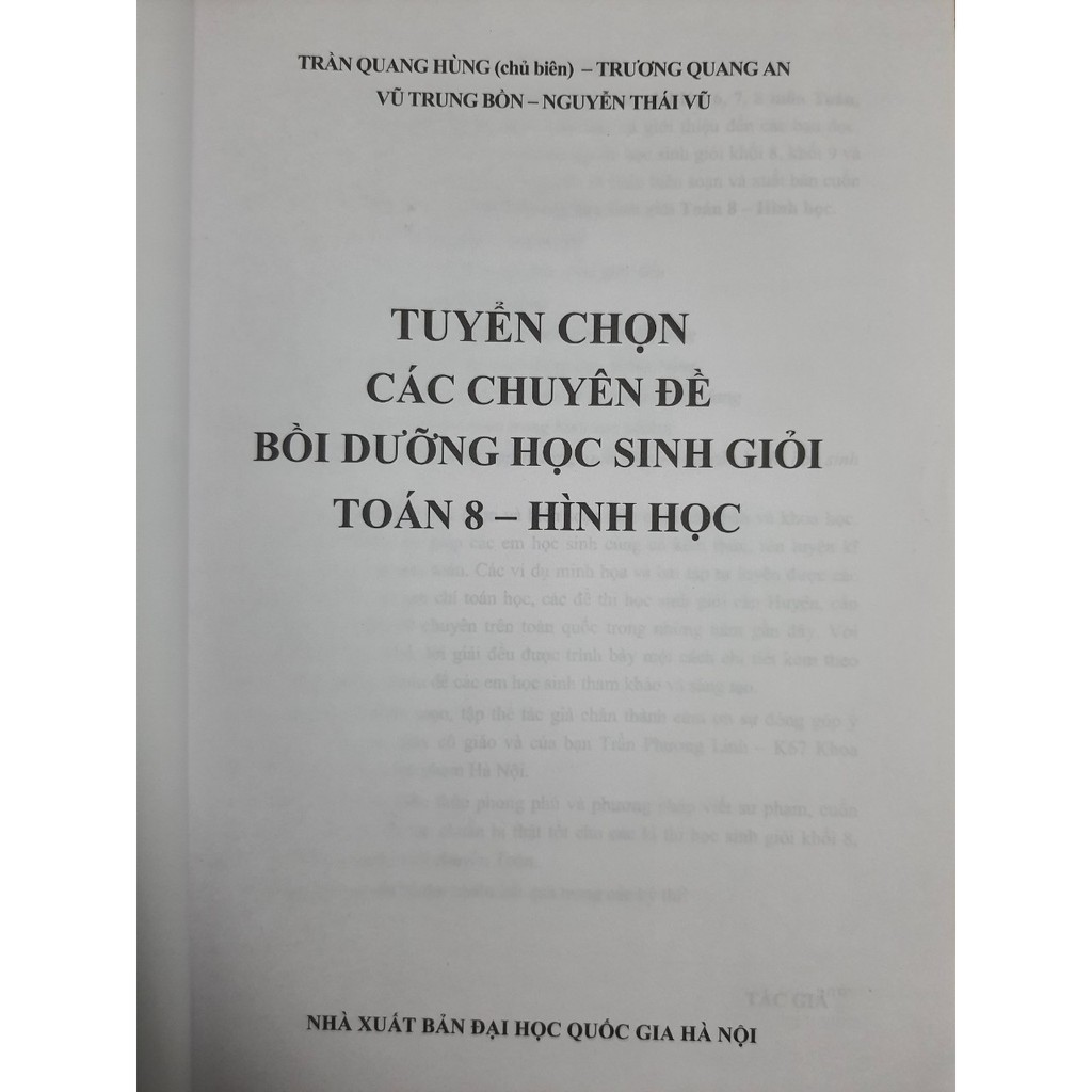 Sách - Tuyển chọn các chuyên đề bồi dưỡng học sinh giỏi Toán 8 Hình học