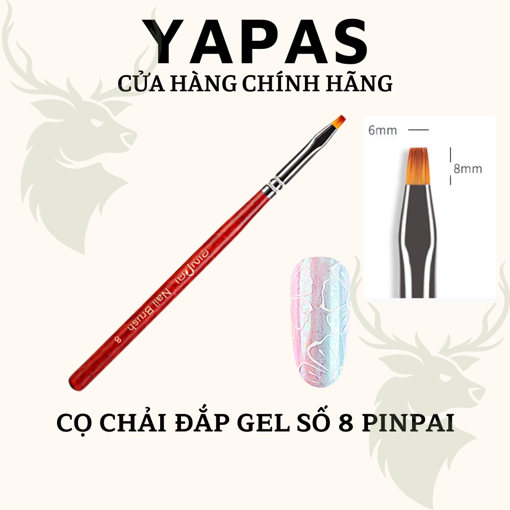 Cọ đắp gel omber móng đầu vuông Pinpai số 7 8 Yapas nail, Cọ bản chải sơn gel đắp bột omber móng tay