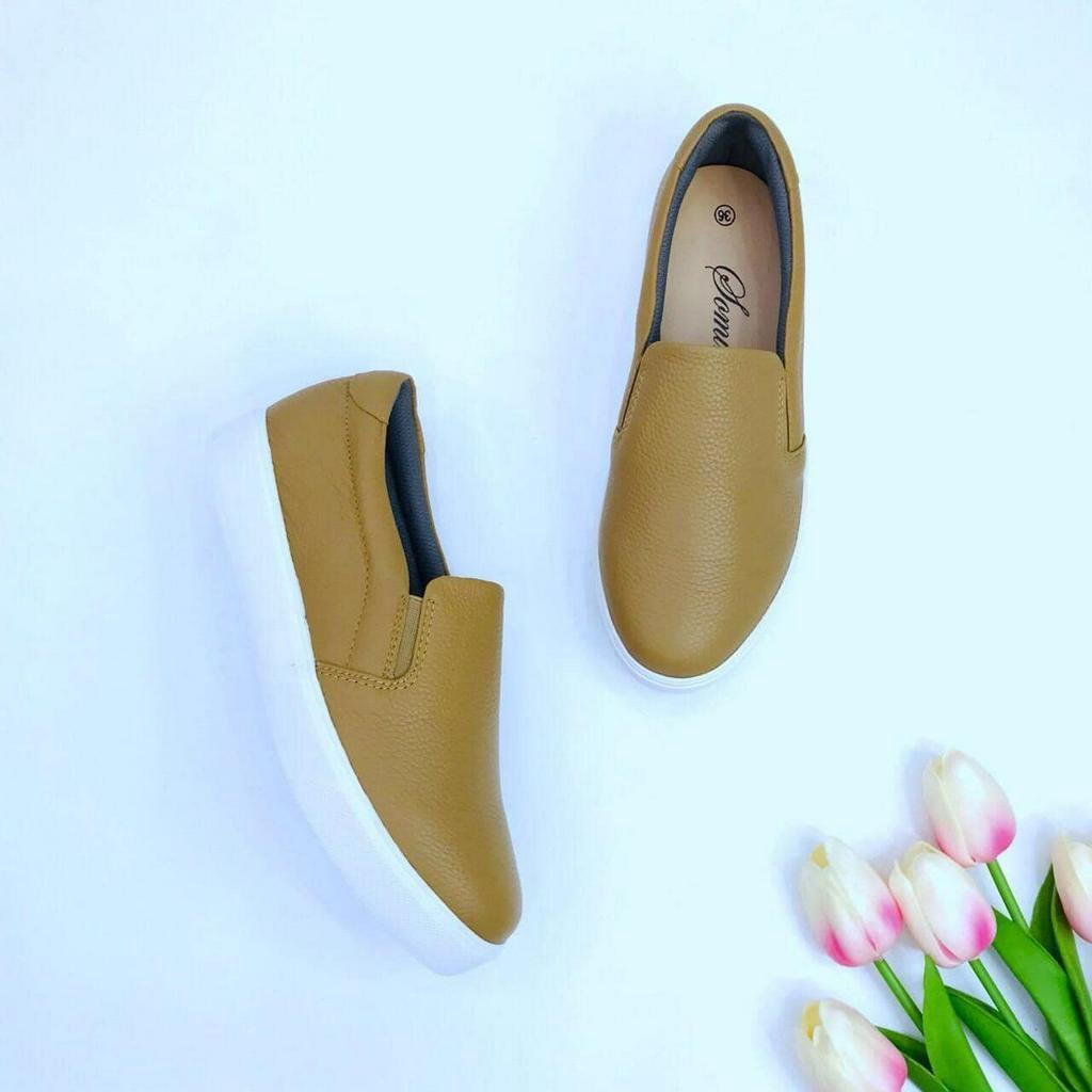 [shop giay minh thu]Slipon da thật độn đế 4cm MT731