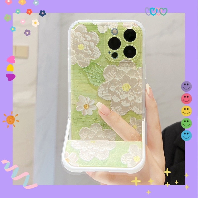 Case ốp lưng iphone +có chân chống hoạ tiết hoa trắng 🌺 mxanh bơ (7/8/7+/8+/x/xs/xs max/11/12/13/pro/promax
