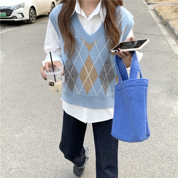 Áo len nữ cổ chữ V dáng rộng phong cách Hàn Quốc | BigBuy360 - bigbuy360.vn