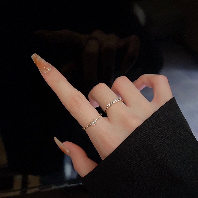 Set 2 Nhẫn Hở Hình Trái Tim Đính Đá Zircon Phong Cách Hàn Quốc Cho Nữ