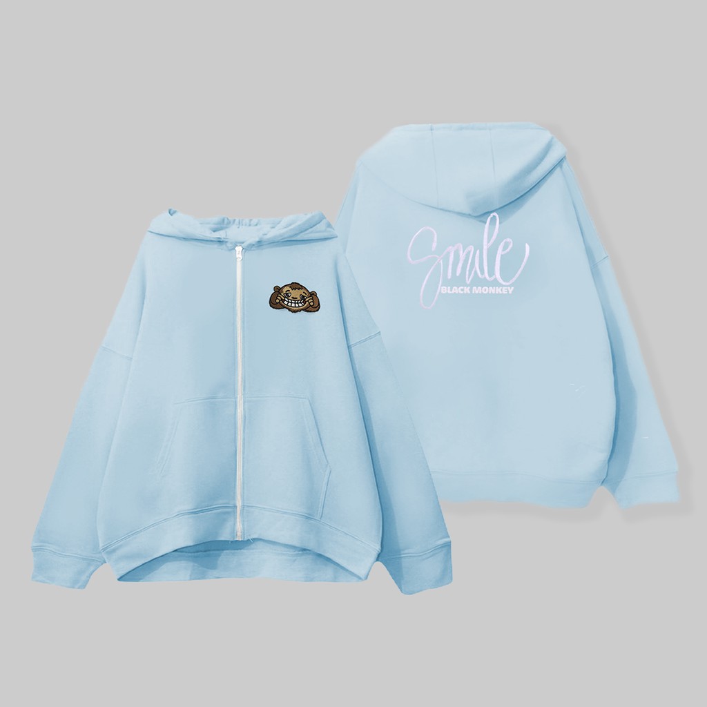 [TẶNG TÚI TOTE] Áo Khoác Hoodie Zip-Up Black Monkey - Smile Monkey Thêu - Màu Xanh Duơng | BigBuy360 - bigbuy360.vn