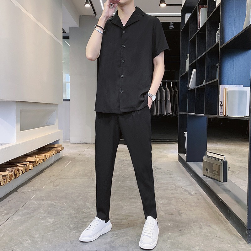 Áo sơ mi nam tay ngắn MANTONI, Áo sơ mi ngắn tay cổ vest nam nữ unisex form rộng chất lụa siêu thoáng