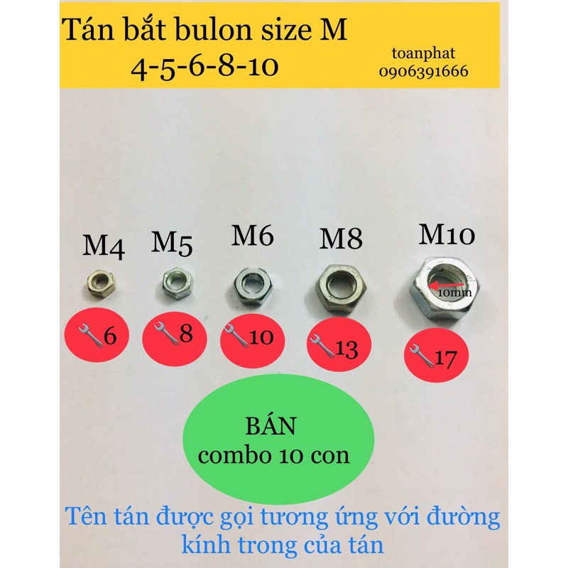 [Combo] 10 con | ecu tán bắt bulon size M4-M5-M6-M8-M10